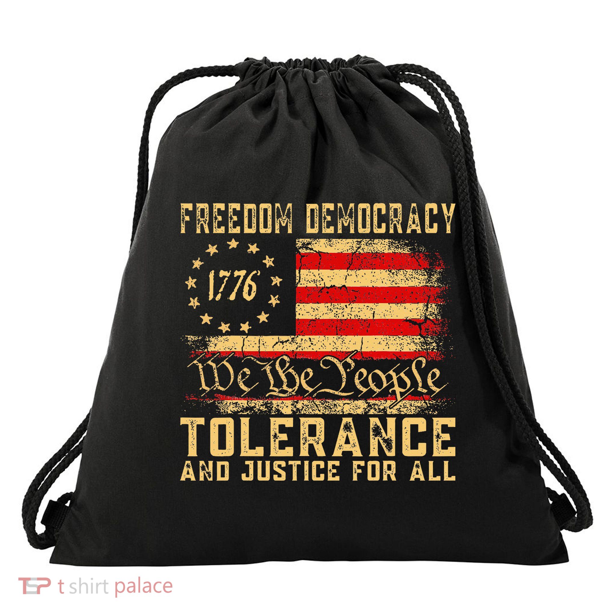 Freedom Democracy Tolerance And Justice For All Hands Off Drawstring Bag