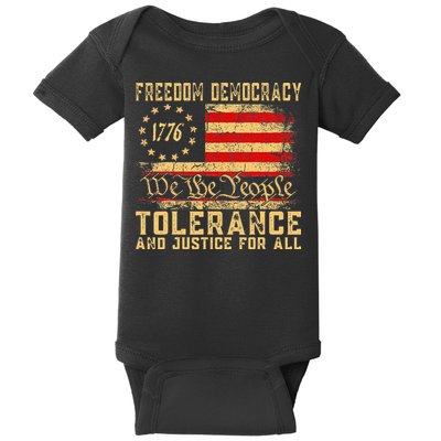 Freedom Democracy Tolerance And Justice For All Hands Off Baby Bodysuit
