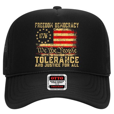 Freedom Democracy Tolerance And Justice For All Hands Off Trucker Hat
