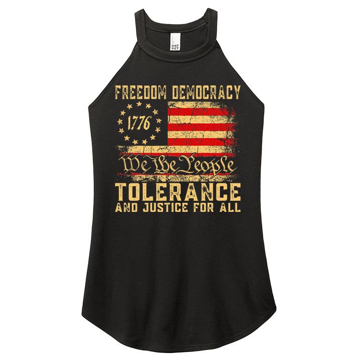 Freedom Democracy Tolerance And Justice For All Hands Off Women's Perfect Tri Rocker Tank