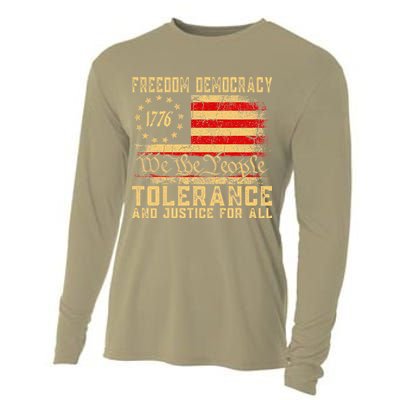 Freedom Democracy Tolerance And Justice For All Hands Off Cooling Performance Long Sleeve Crew
