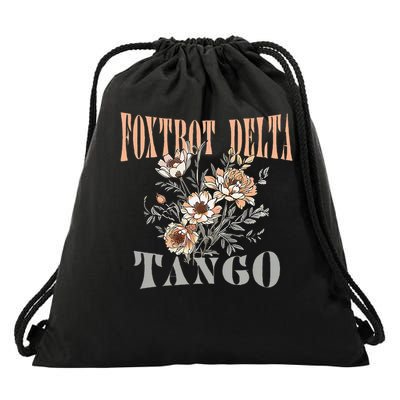 Foxtrots Deltas Tangos Retro Wildflowers Drawstring Bag