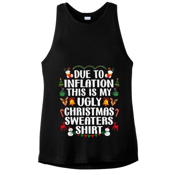 Funny Due To Inflation Ugly Christmas Sweaters Ladies PosiCharge Tri-Blend Wicking Tank