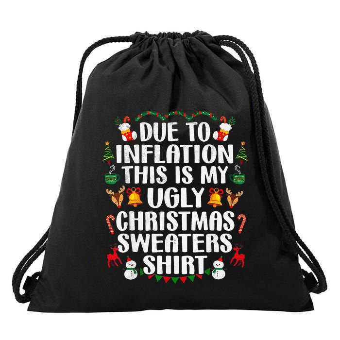 Funny Due To Inflation Ugly Christmas Sweaters Drawstring Bag