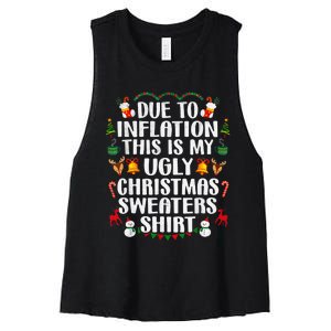 Funny Due To Inflation Ugly Christmas Sweaters Women's Racerback Cropped Tank