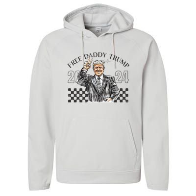 Free Daddy Trump 2024 Supporter Funny Trendy Performance Fleece Hoodie