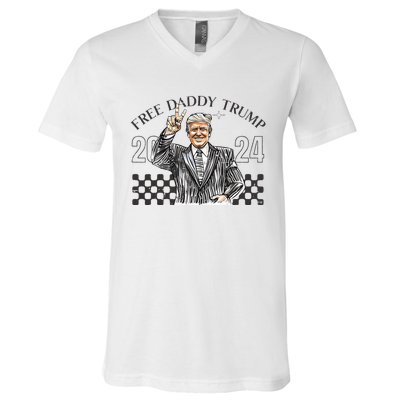 Free Daddy Trump 2024 Supporter Funny Trendy V-Neck T-Shirt