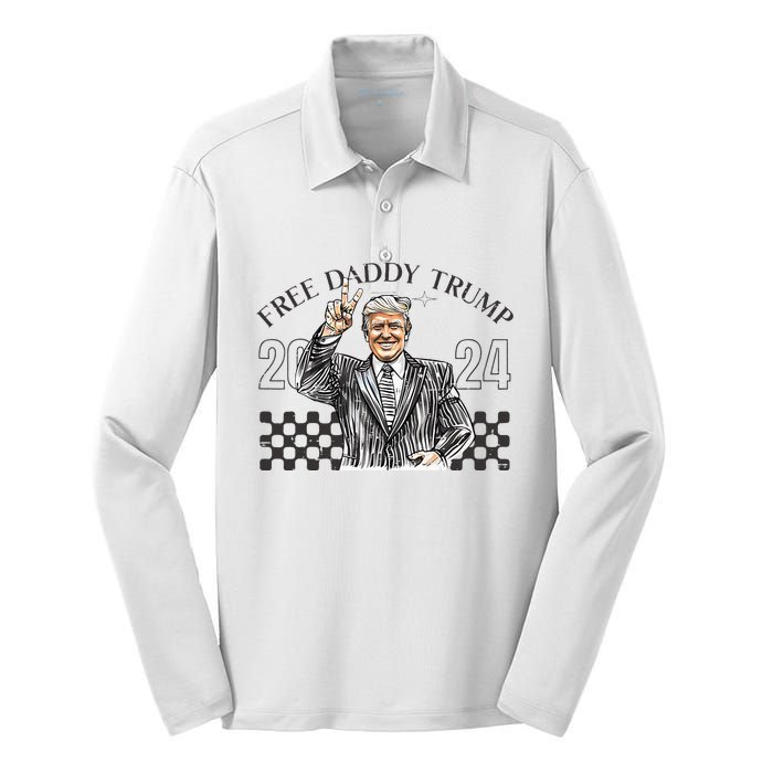 Free Daddy Trump 2024 Supporter Funny Trendy Silk Touch Performance Long Sleeve Polo