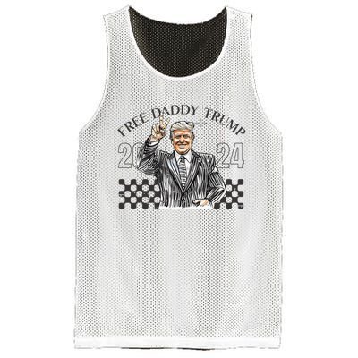 Free Daddy Trump 2024 Supporter Funny Trendy Mesh Reversible Basketball Jersey Tank