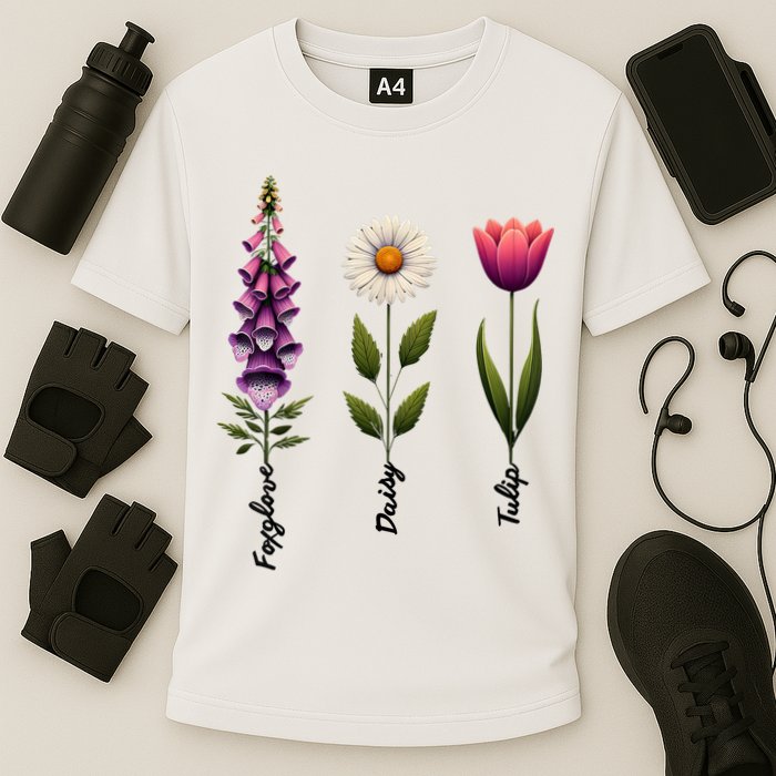 Foxglove Daisy Tulip Floral  Cooling Performance Crew T-Shirt