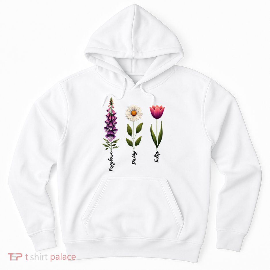 Foxglove Daisy Tulip Floral  Hoodie