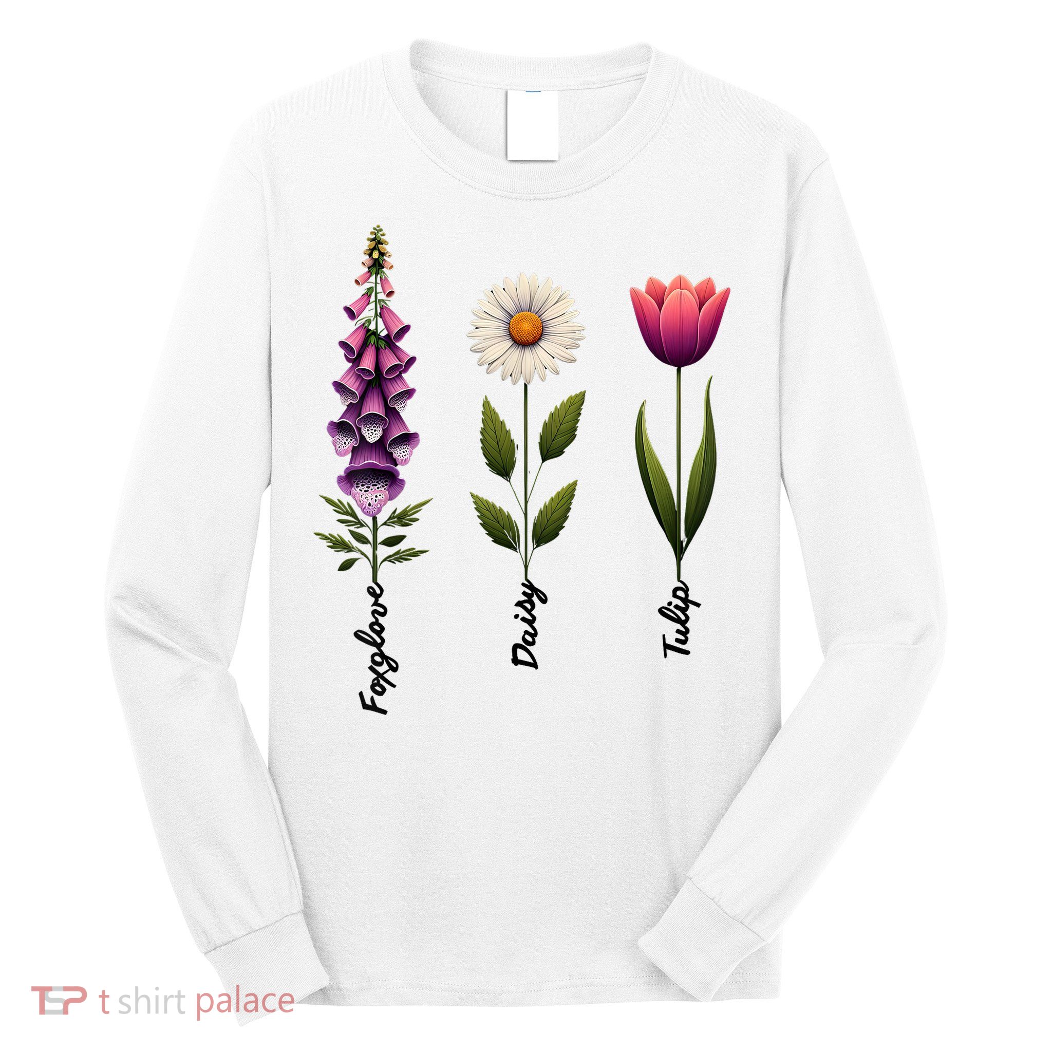 Foxglove Daisy Tulip Floral  Long Sleeve Shirt
