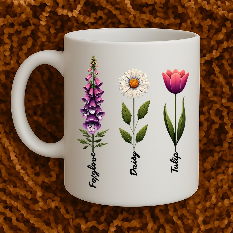Foxglove Daisy Tulip Floral  Mug