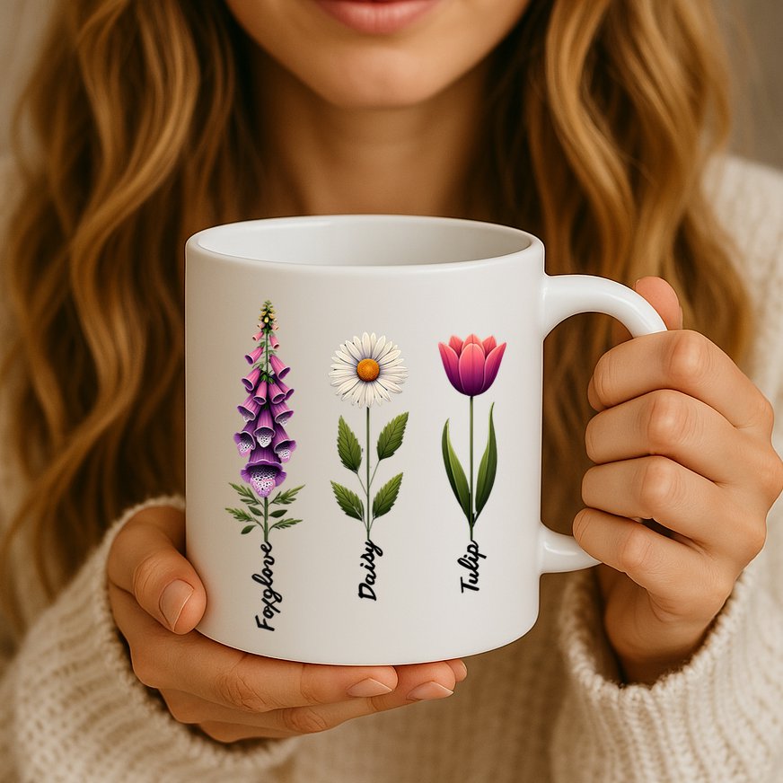 Foxglove Daisy Tulip Floral  Mug