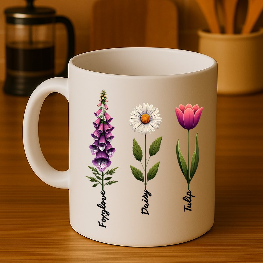Foxglove Daisy Tulip Floral  Mug