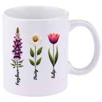 Foxglove Daisy Tulip Floral  11oz C Handle Ceramic Mug