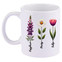 Foxglove Daisy Tulip Floral  11oz C Handle Ceramic Mug