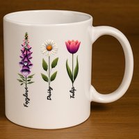 Foxglove Daisy Tulip Floral  11oz C Handle Ceramic Mug
