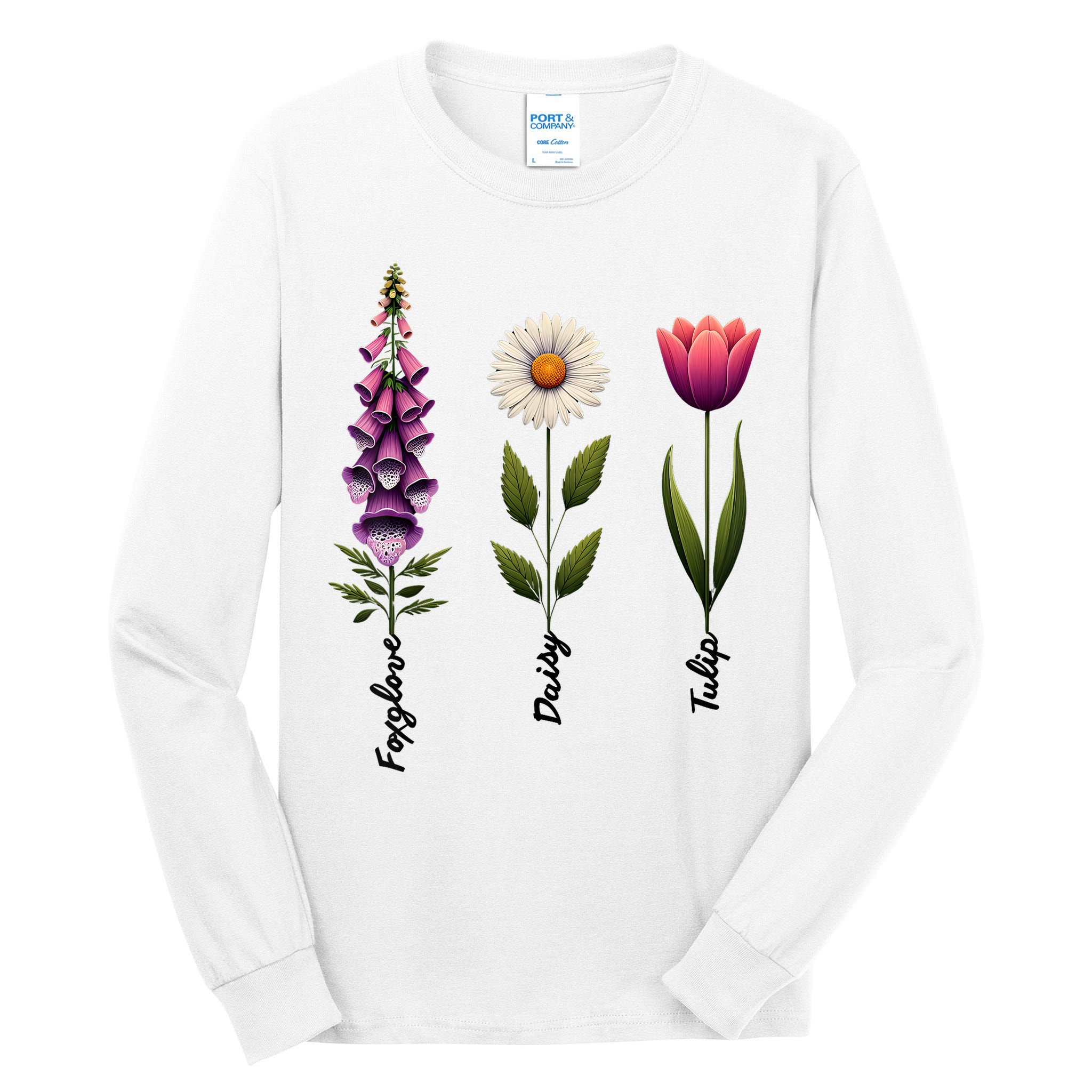 Foxglove Daisy Tulip Floral  Tall Long Sleeve T-Shirt