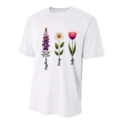 Foxglove Daisy Tulip Floral  Youth Performance Sprint T-Shirt