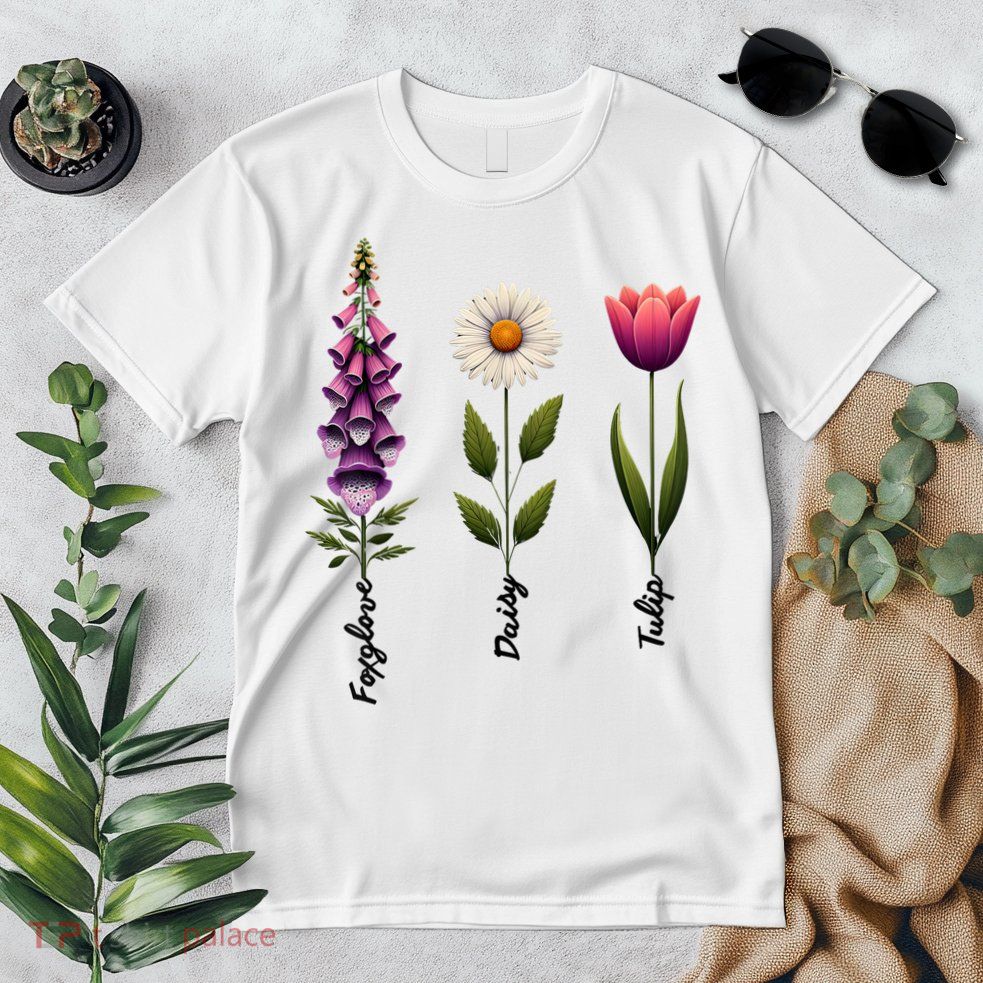 Foxglove Daisy Tulip Floral  Premium T-Shirt