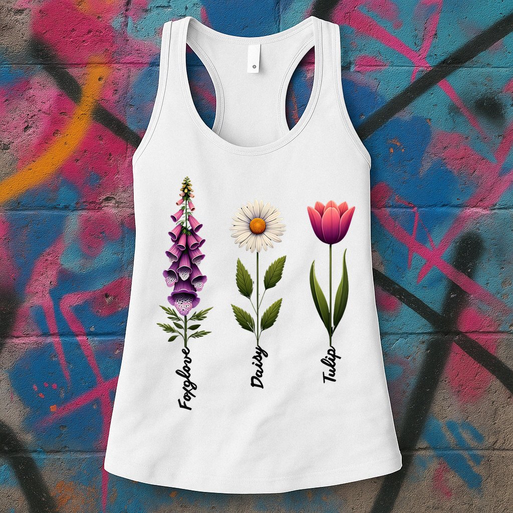 Foxglove Daisy Tulip Floral  Womens Tank Top