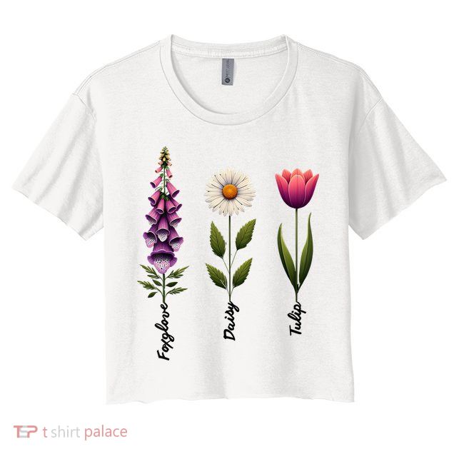 Foxglove Daisy Tulip Floral  Crop Top