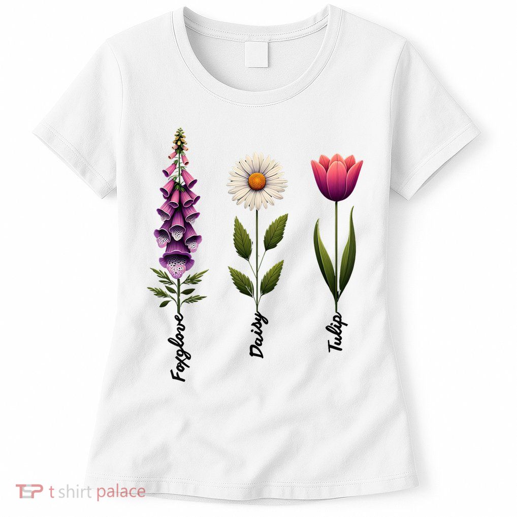 Foxglove Daisy Tulip Floral  Womens T-Shirt