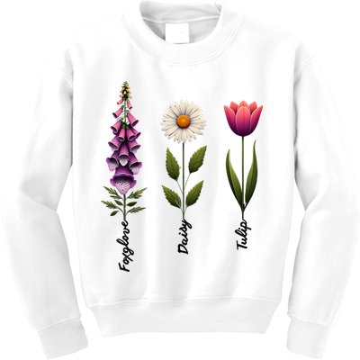 Foxglove Daisy Tulip Floral  Kids Sweatshirt