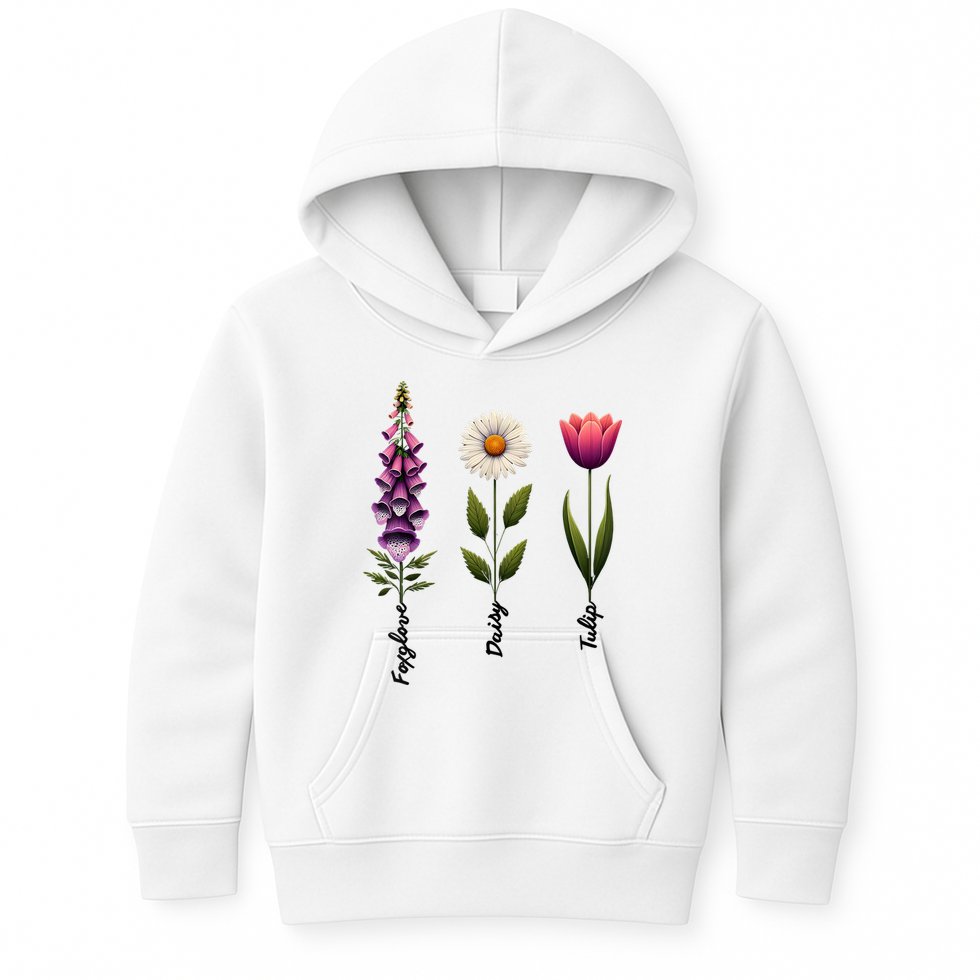 Foxglove Daisy Tulip Floral  Kids Hoodie
