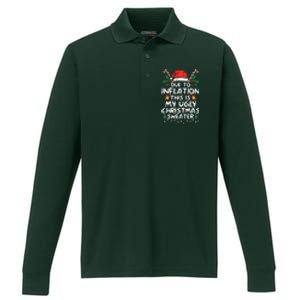 Funny Due to Inflation Ugly Christmas Sweaters  Performance Long Sleeve Polo