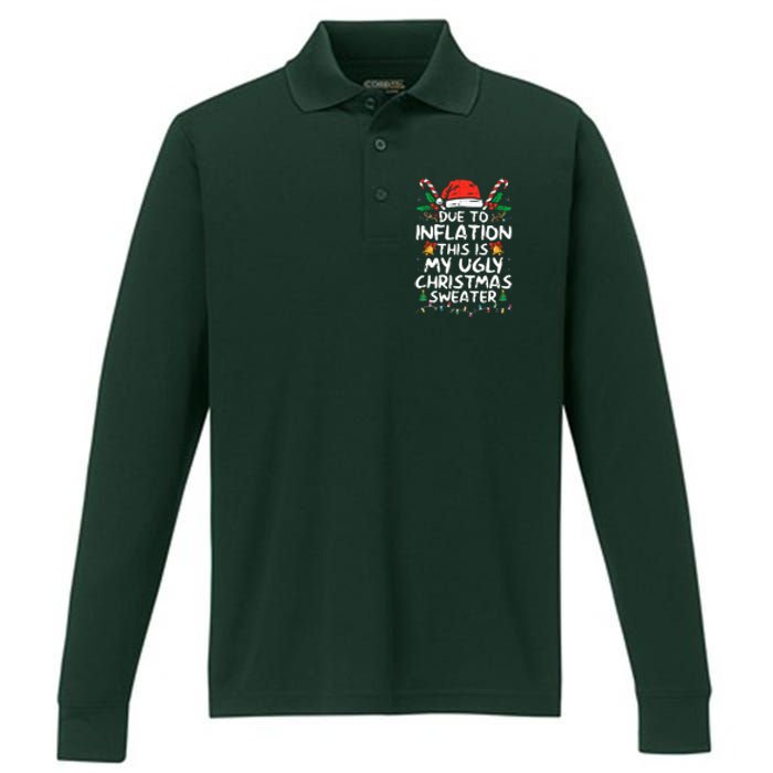 Funny Due to Inflation Ugly Christmas Sweaters  Performance Long Sleeve Polo