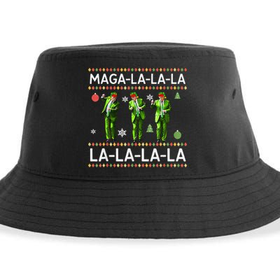 Funny Donald Trump Ugly Christmas Sweater. Maga La La La Sustainable Bucket Hat