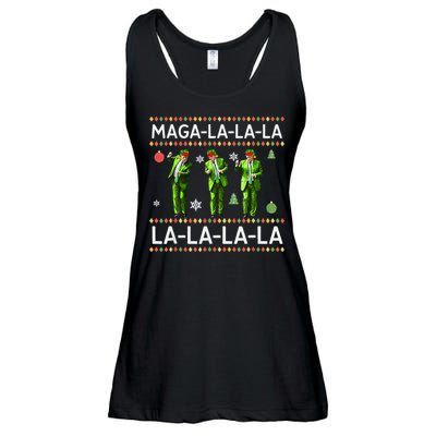 Funny Donald Trump Ugly Christmas Sweater. Maga La La La Ladies Essential Flowy Tank