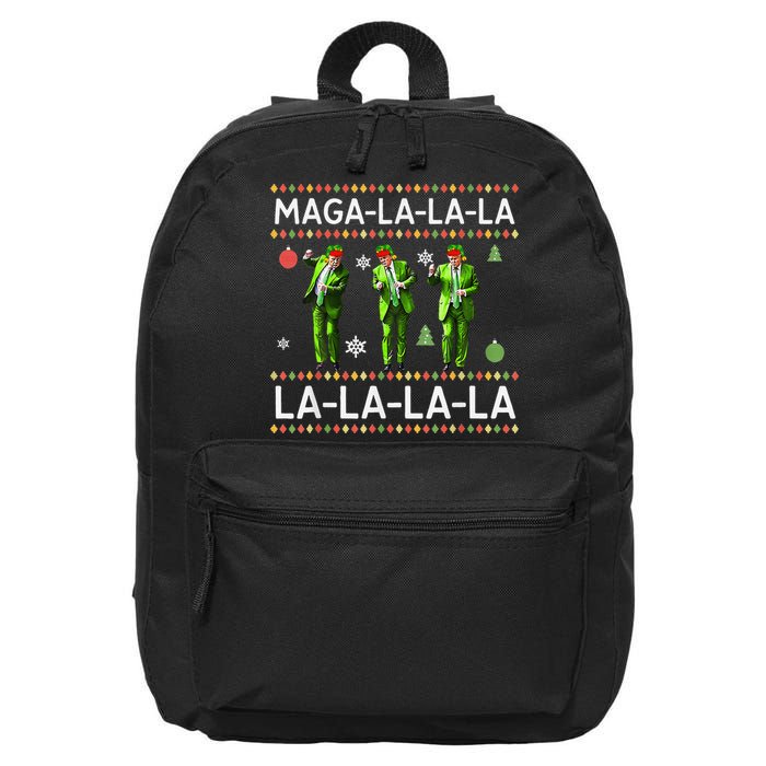 Funny Donald Trump Ugly Christmas Sweater. Maga La La La 16 in Basic Backpack