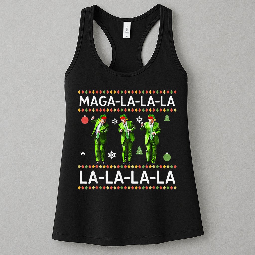 Funny Donald Trump Ugly Christmas Sweater. Maga La La La Womens Tank Top