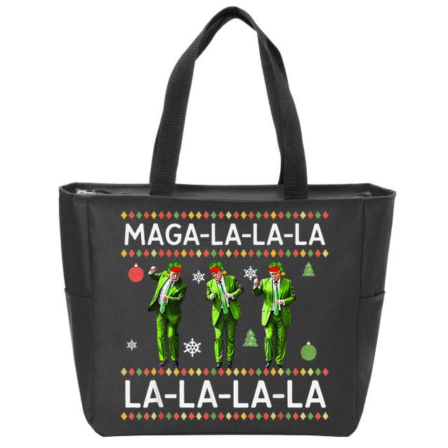 Funny Donald Trump Ugly Christmas Sweater. Maga La La La Zip Tote Bag