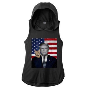 Funny Donald Trump And Cat Political Usa Flag Election 2024 Ladies PosiCharge Tri-Blend Wicking Draft Hoodie Tank