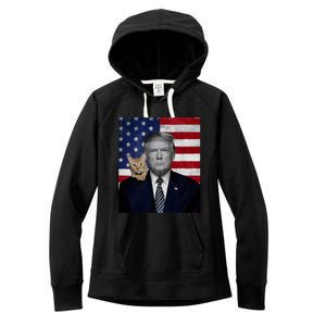 Funny Donald Trump And Cat Political Usa Flag Election 2024 Women's Fleece Hoodie