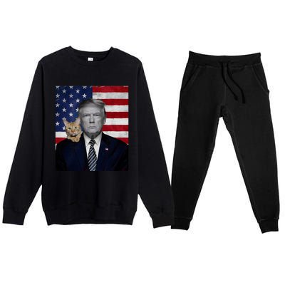 Funny Donald Trump And Cat Political Usa Flag Election 2024 Premium Crewneck Sweatsuit Set