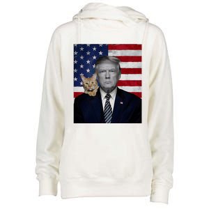 Funny Donald Trump And Cat Political Usa Flag Election 2024 Womens Funnel Neck Pullover Hood