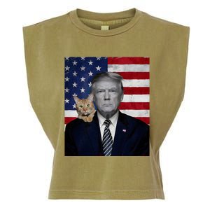 Funny Donald Trump And Cat Political Usa Flag Election 2024 Garment-Dyed Women's Muscle Tee