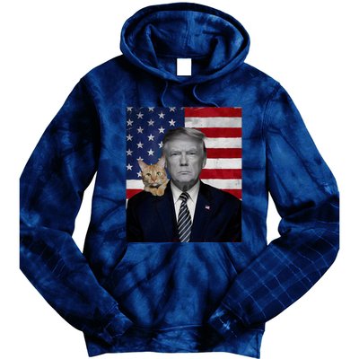 Funny Donald Trump And Cat Political Usa Flag Election 2024 Tie Dye Hoodie