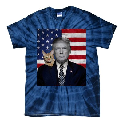 Funny Donald Trump And Cat Political Usa Flag Election 2024 Tie-Dye T-Shirt