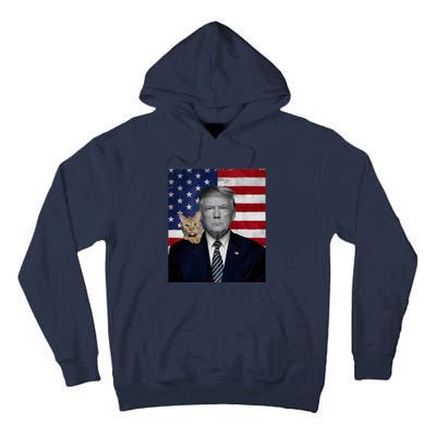 Funny Donald Trump And Cat Political Usa Flag Election 2024 Tall Hoodie