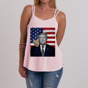 Funny Donald Trump And Cat Political Usa Flag Election 2024 Women's Strappy Tank