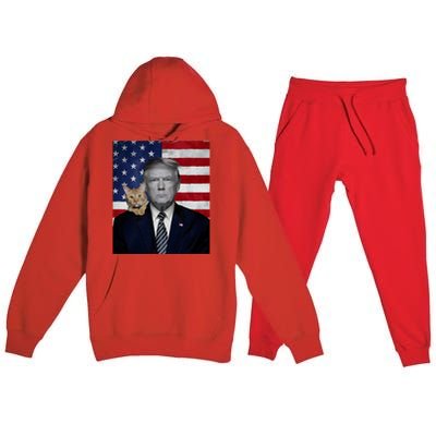 Funny Donald Trump And Cat Political Usa Flag Election 2024 Premium Hooded Sweatsuit Set