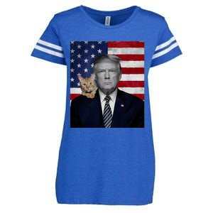 Funny Donald Trump And Cat Political Usa Flag Election 2024 Enza Ladies Jersey Football T-Shirt