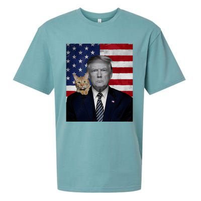 Funny Donald Trump And Cat Political Usa Flag Election 2024 Sueded Cloud Jersey T-Shirt