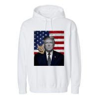 Funny Donald Trump And Cat Political Usa Flag Election 2024 Garment-Dyed Fleece Hoodie